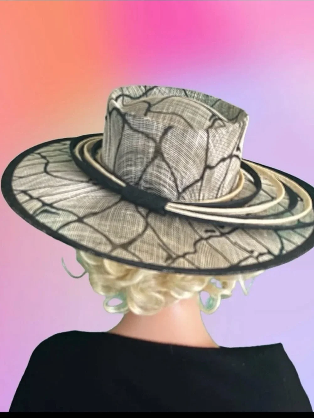 Soprattutto Cappelli Italy Black Ivory Sisal Wide Brim Derby Church Hat M